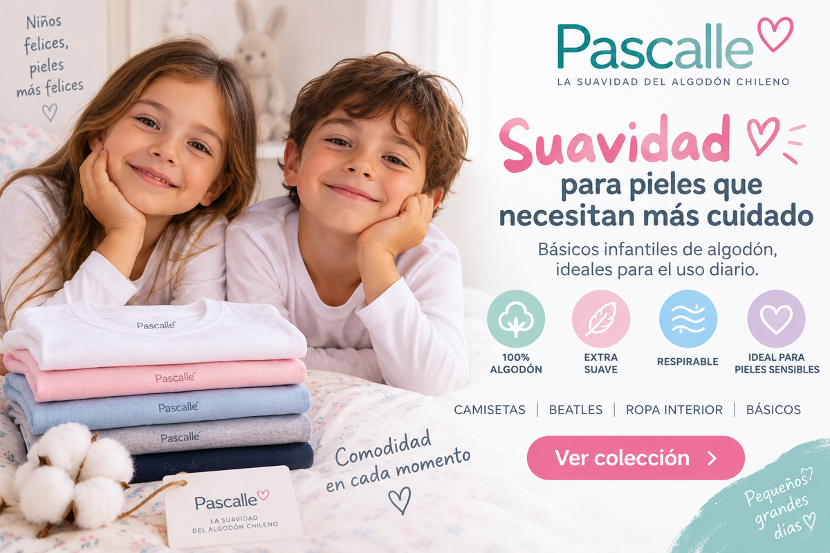 Niño y niña usando prendas suaves de algodón Pascalle, ideales para pieles sensibles y uso diario