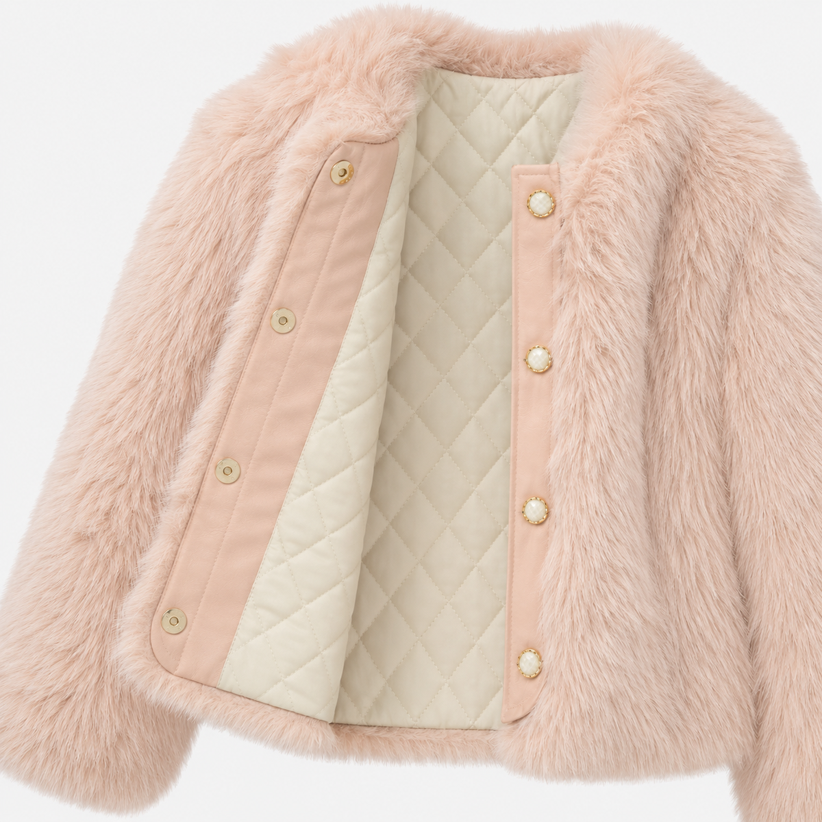 Abrigo Corto de Faux Fur con Forro Acolchado