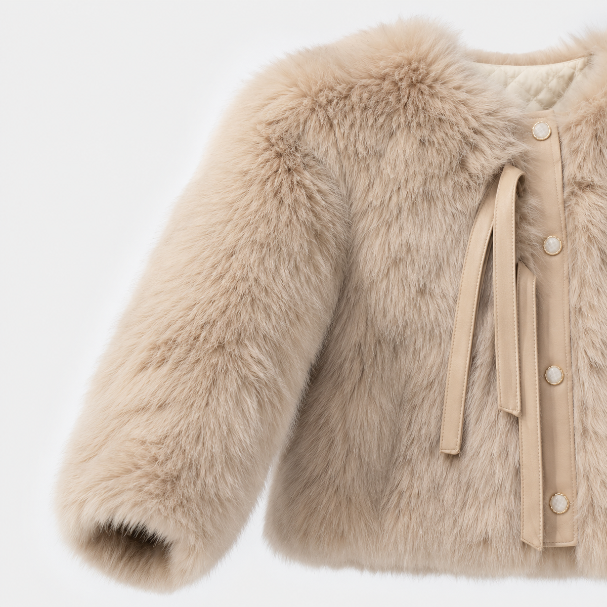 Abrigo Corto de Faux Fur con Forro Acolchado