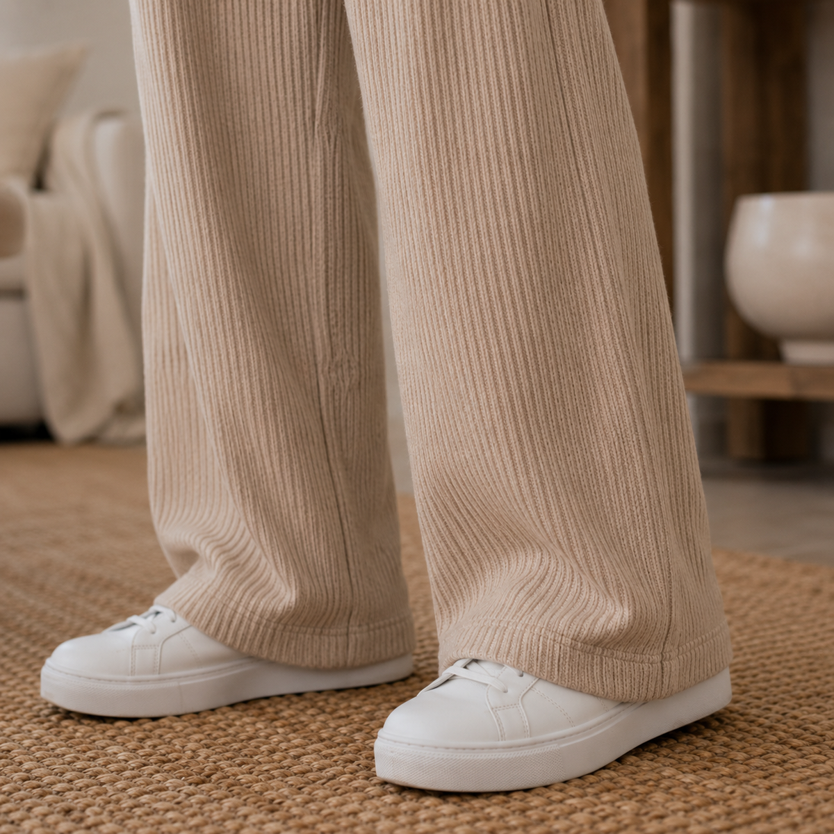 Pantalón Wide Leg Rib Premium Mujer - crema - Pascalle