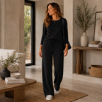 Pantalón Wide Leg Rib Premium Mujer - black - Pascalle
