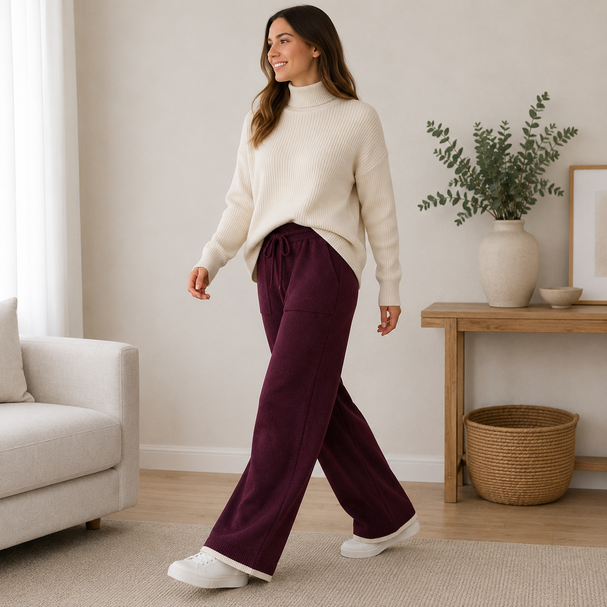 Pantalón Palazzo Lanilla Soft Mujer - burdeo - Pascalle