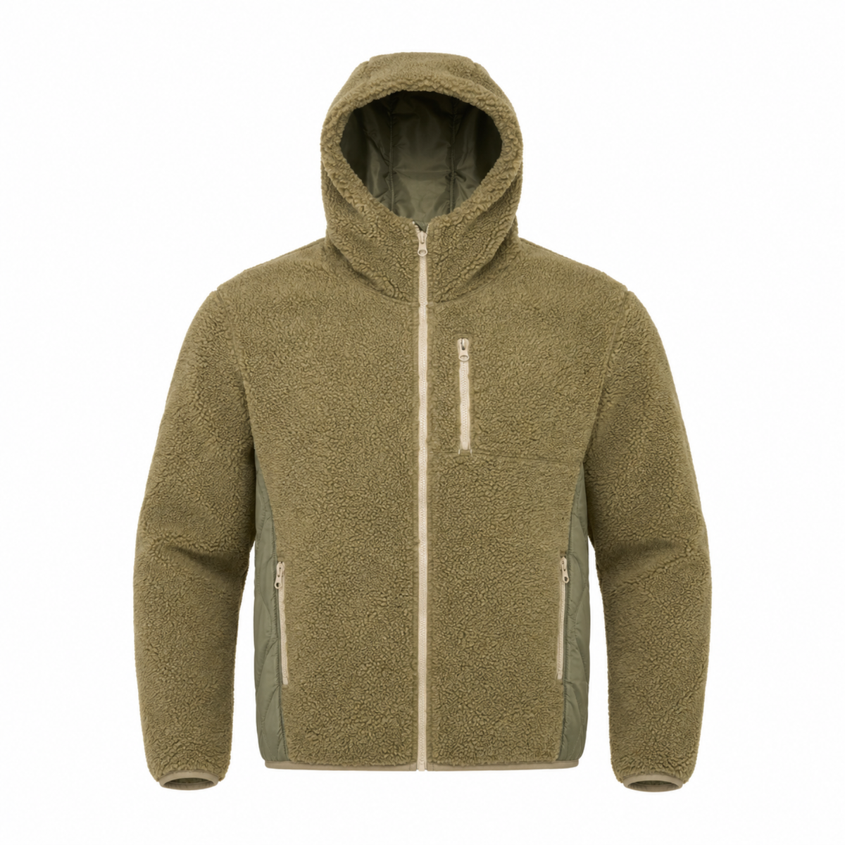 Chaqueta Polar Sherpa Hombre con Capucha - Verde Oliva - XL | Pascalle