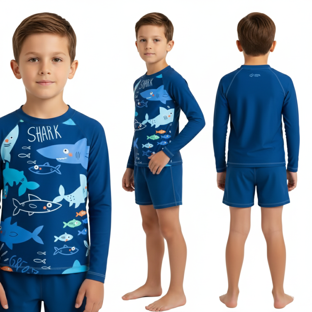 Traje de Baño Niño 2 Piezas Shark Manga Larga – Protección UV