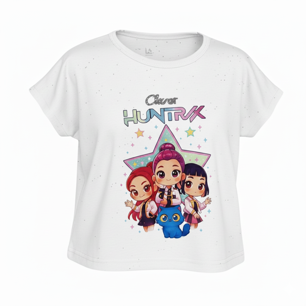 Polera Infantil Huntrix Star Manga Volante 10 Celeste La Pascalle