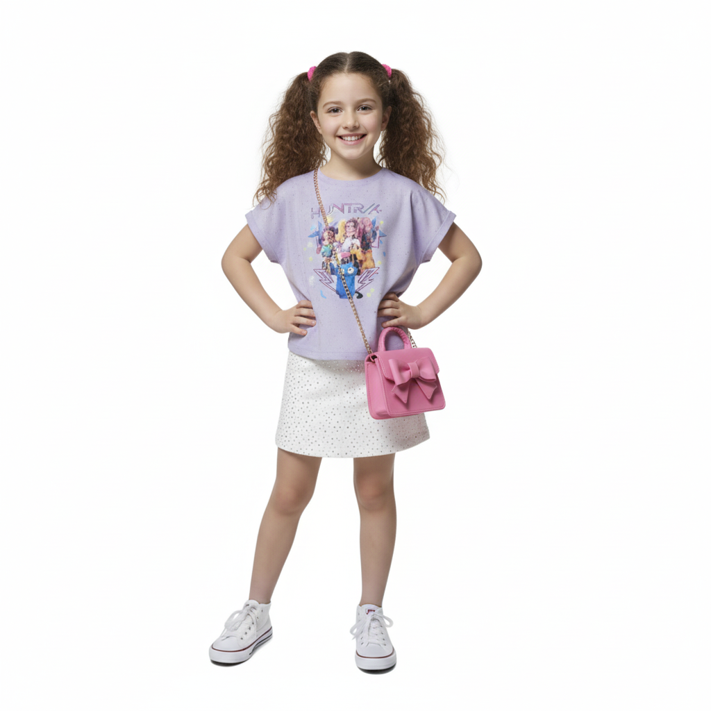 Polera Infantil Huntrix Star Manga Volante 6 Lila La Pascalle