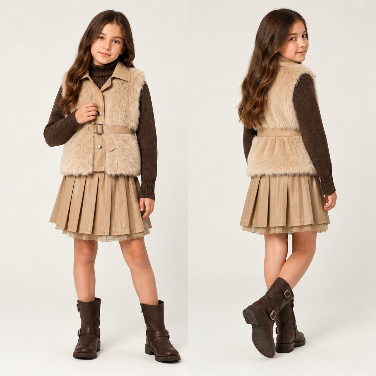Conjunto Infantil Elegance  3 Piezas con Abrigo Faux Fur