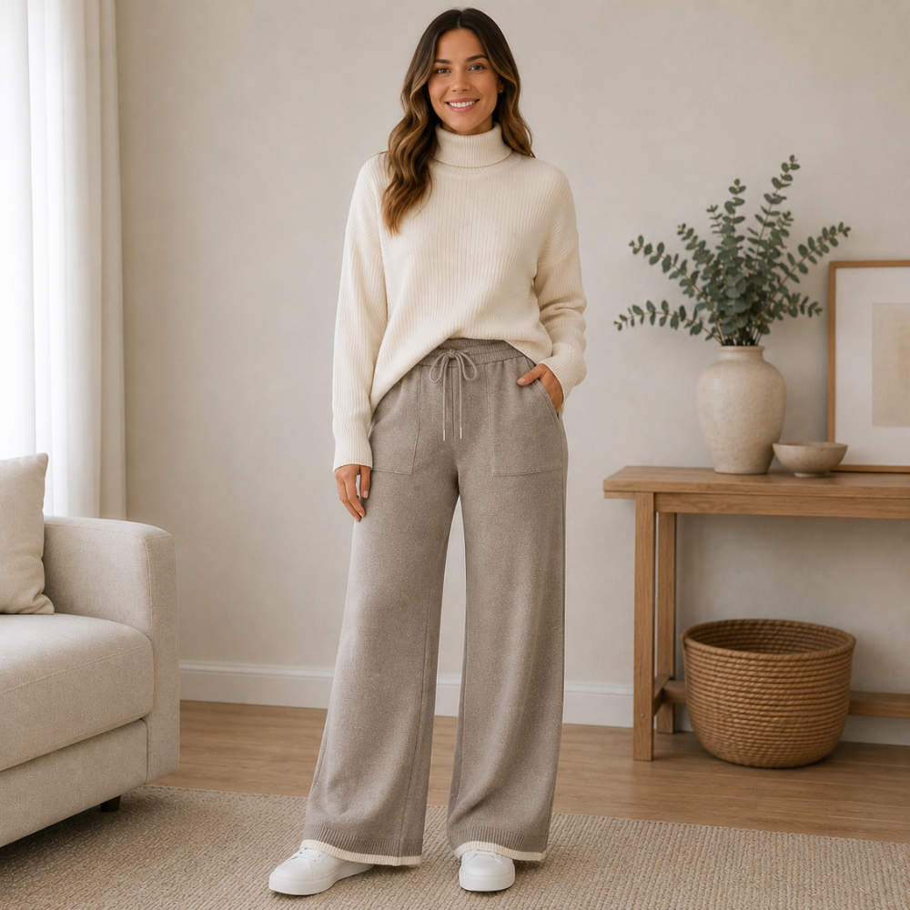 Pantalón Palazzo Lanilla Soft Mujer - cafe - Pascalle