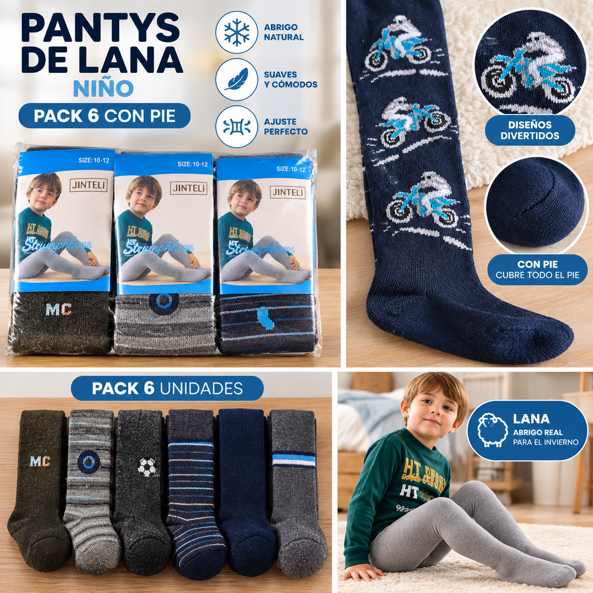 Pack 6 pantys lana infantil