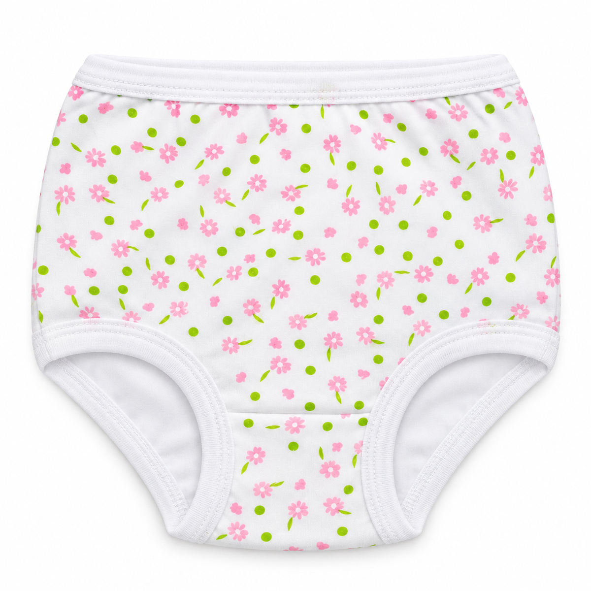 Calzón de algodón para niña Pascalle con diseño floral rosado y verde