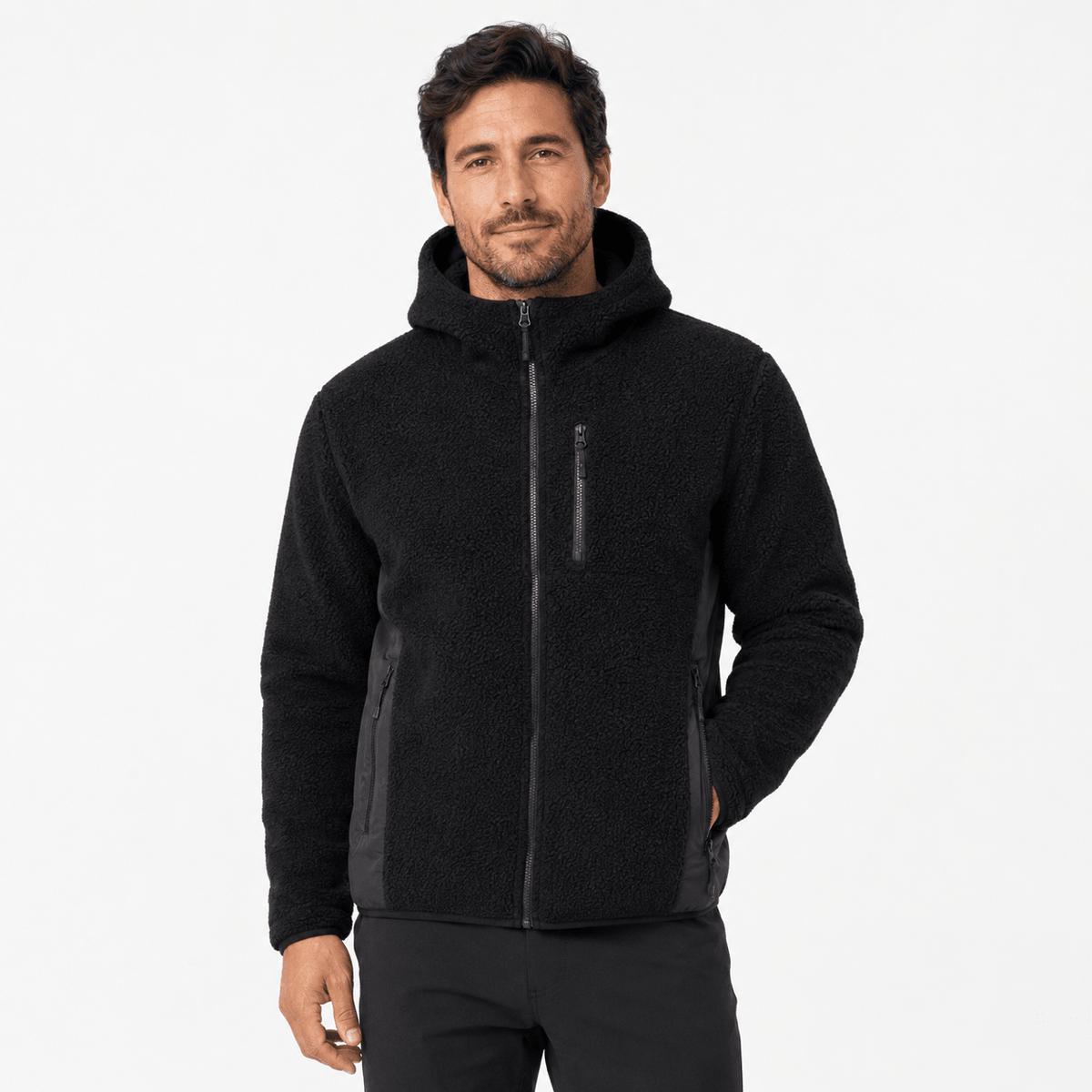 Chaqueta Polar Sherpa Hombre con Capucha - Negro - L | Pascalle