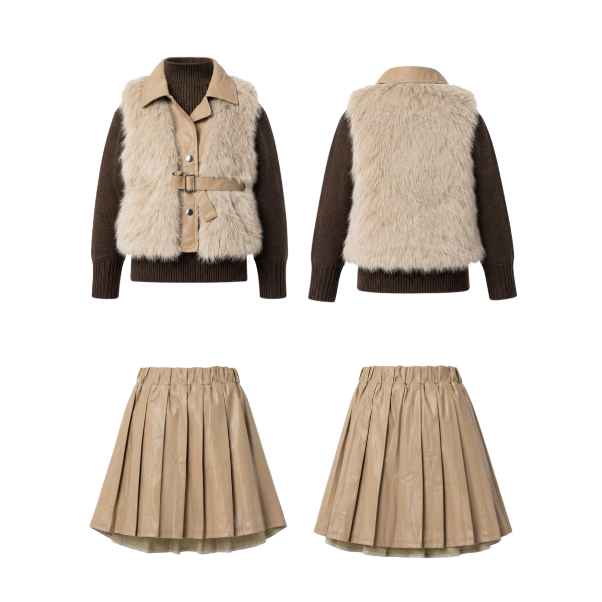 Conjunto Infantil Elegance  3 Piezas con Abrigo Faux Fur