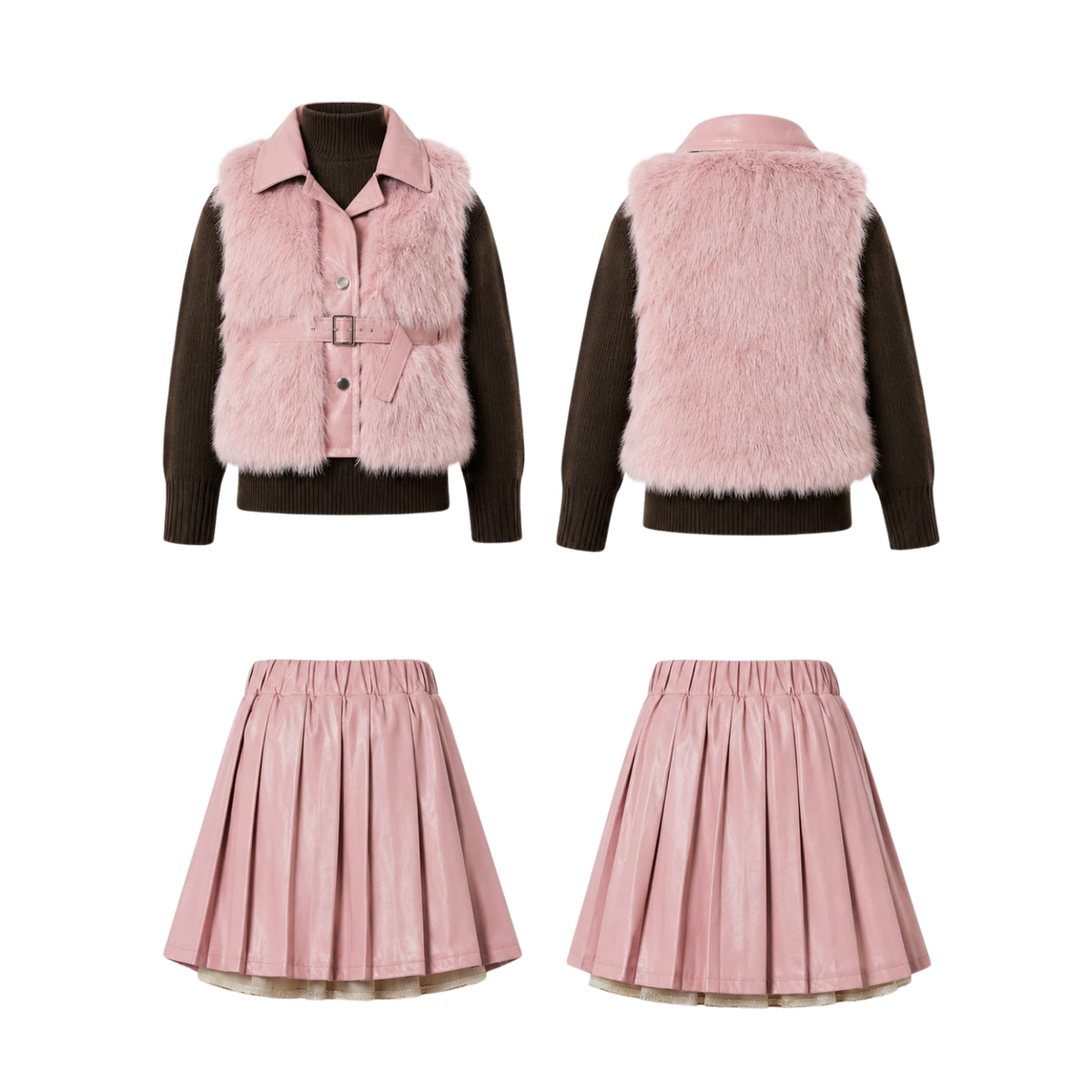 Conjunto Infantil Elegance  3 Piezas con Abrigo Faux Fur