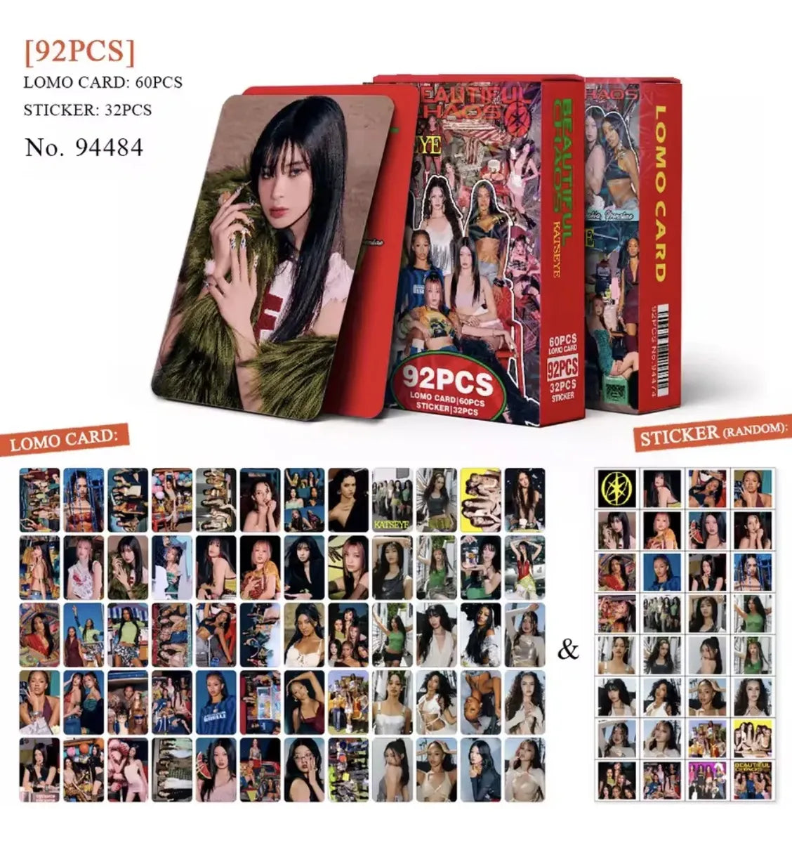 Contenido del set Katseye con lomo cards y stickers