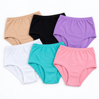 Seis calzones de algodón para mujer en colores beige negro blanco turquesa rosado y lila