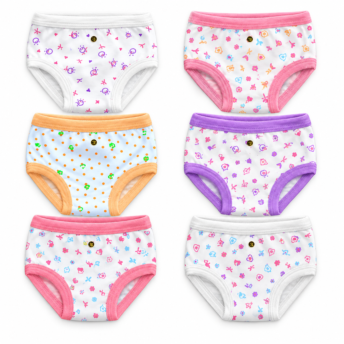 Pack 6 calzones de algodón para niñas Pascalle en seis diseños surtidos
