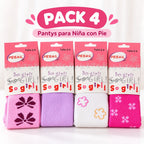 Pack 4 pantys para niña PESAIL surtidas con pie cerrado, talla 2-4