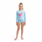 Traje de baño de dos piezas para niña con flamenco y protección UV