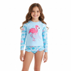 Traje de baño de dos piezas para niña con flamenco y protección UV