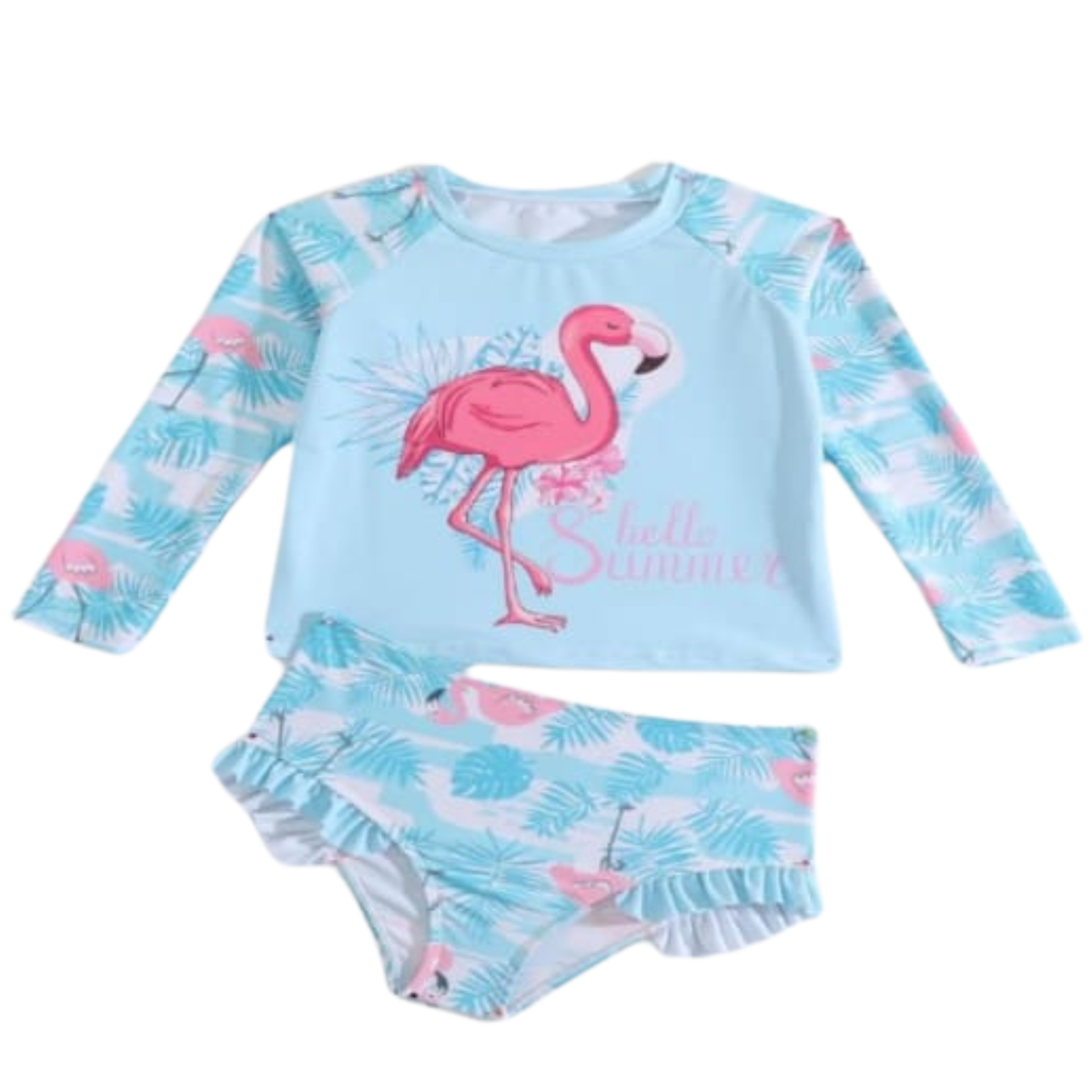 Traje de baño de dos piezas para niña con flamenco y protección UV