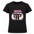 Polera infantil negra ILLIT K-Pop logo rosa fotografía cinco integrantes