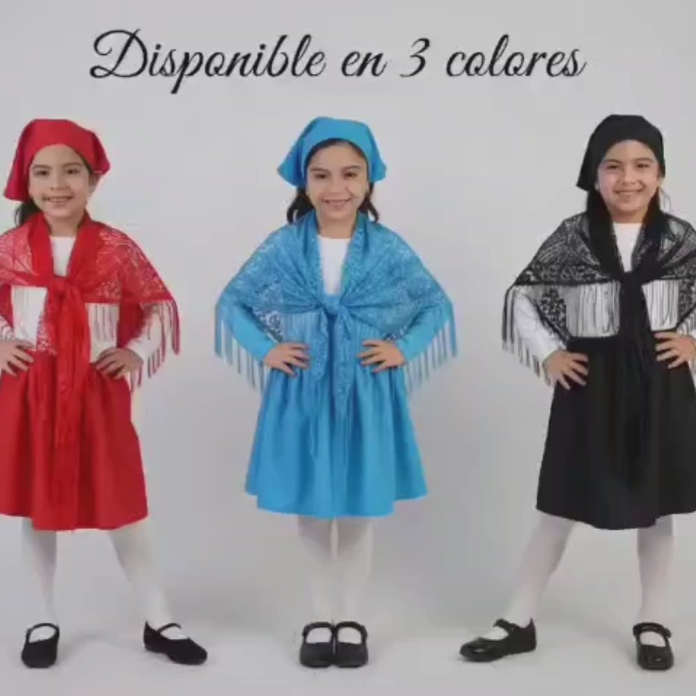 Típico Chilote Niña Falda Puntilla y Pañuelo