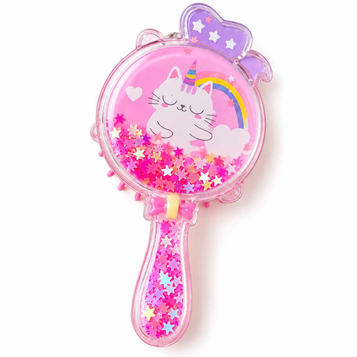 Detalle del cepillo con diseño de gatito unicornio