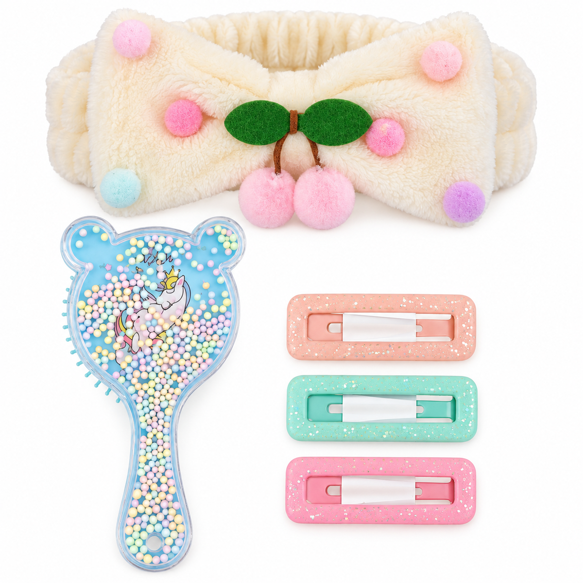 Set cepillo y cintillo cerezas color crema
