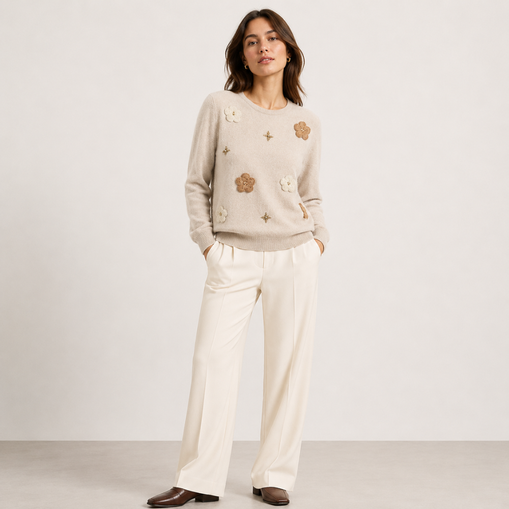 Sweater Bordado Flores Mujer - cafe - Pascalle